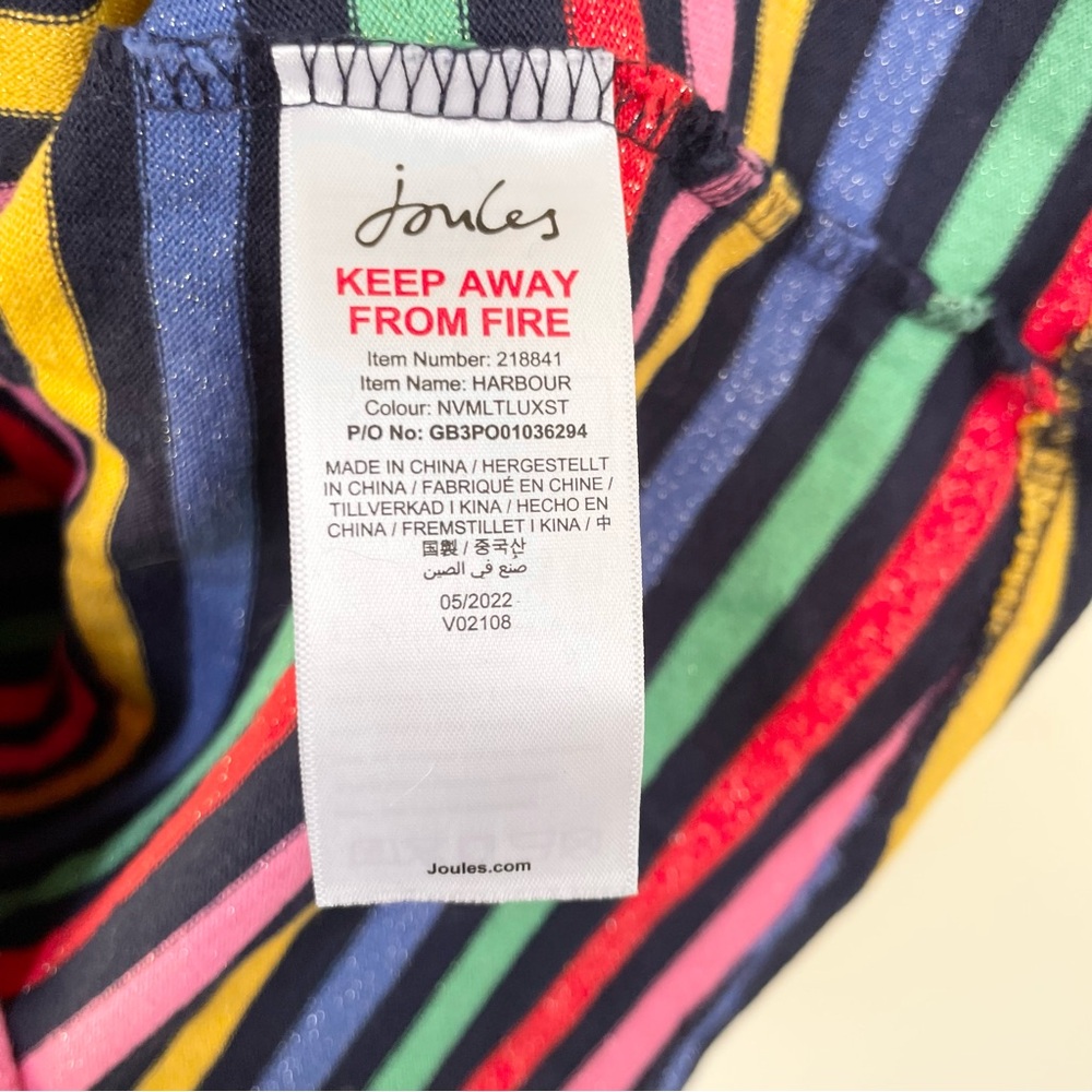 Joules Harbour Luxe Rainbow Stripe Navy Blue Cotton Blend Size 8 Long Sleeve - Picture 7 of 9